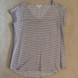 Express Striped V-Neck Short Sleeve Top - White & Navy